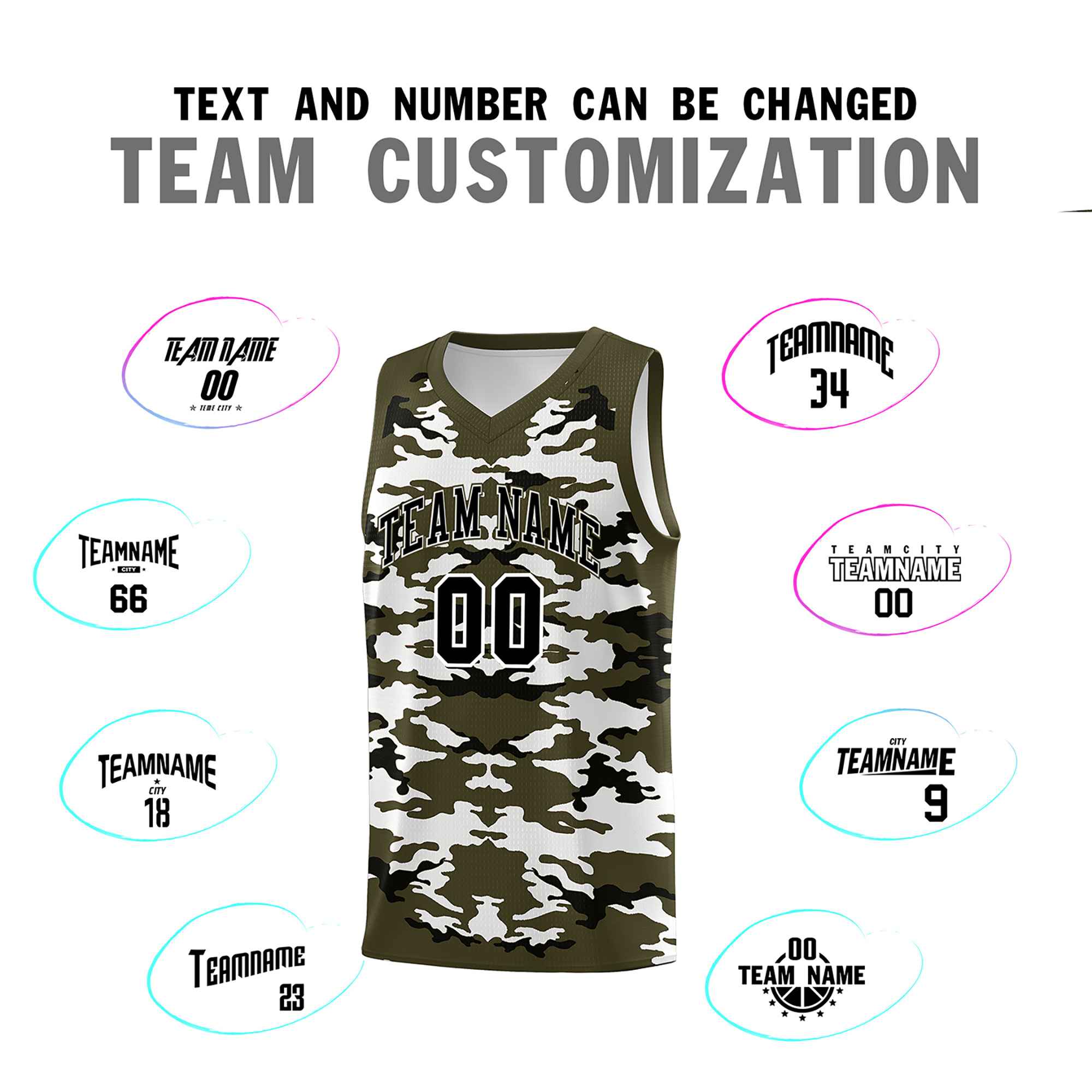 Custom Olive Black-White Personalized Camo Sets Sports Uniform Basketball Jersey