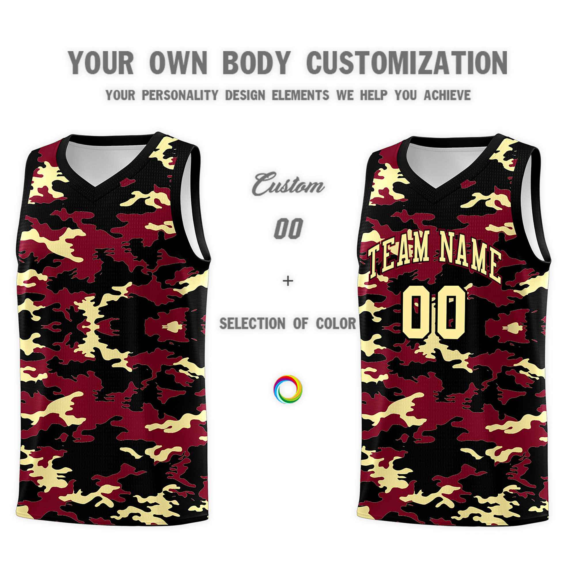 Custom Crimson Black-Khaki Personalized Camo Sets Sports Uniform Basketball Jersey