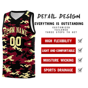 Custom Crimson Black-Khaki Personalized Camo Sets Sports Uniform Basketball Jersey