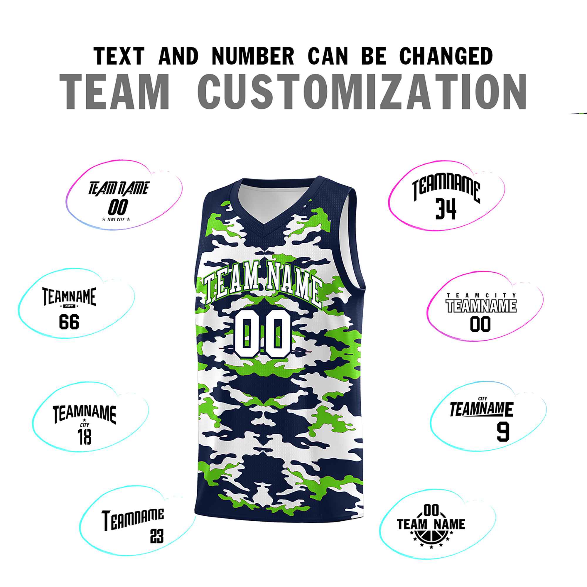 Custom Navy Neon Green-White Personalized Camo Sets Sports Uniform Basketball Jersey