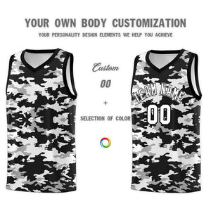 Custom Black Gray-White Personalized Camo Sets Sports Uniform Basketball Jersey