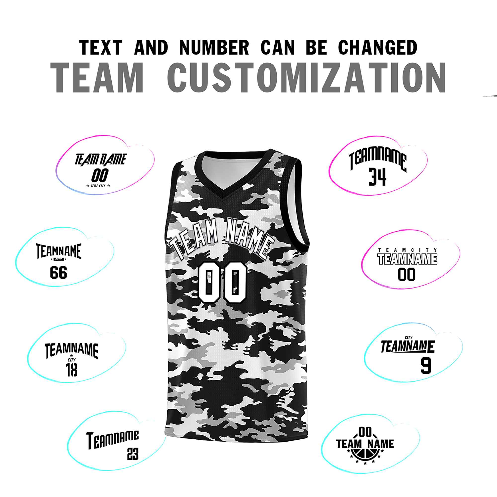 Custom Black Gray-White Personalized Camo Sets Sports Uniform Basketball Jersey