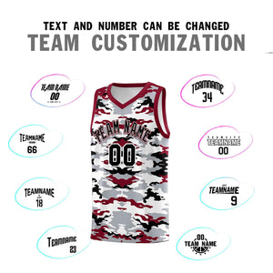 Custom Gray Crimson-Black-White Personalized Camo Sets Sports Uniform Basketball Jersey