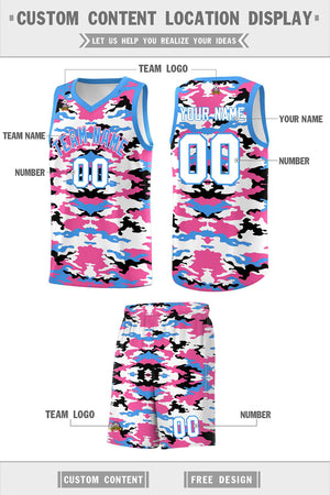 Custom Powder Blue Pink-Black-White Personalized Camo Sets Sports Uniform Basketball Jersey