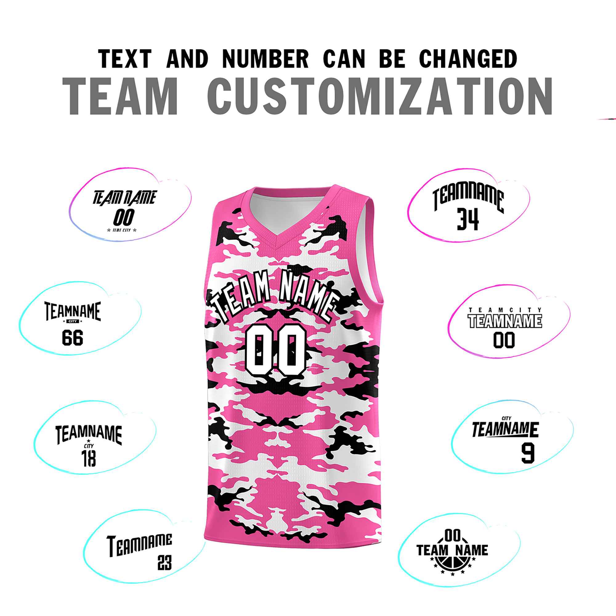 Custom Pink Black-White Personalized Camo Sets Sports Uniform Basketball Jersey