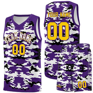 Custom Purple Black-White Personalized Camo Sets Sports Uniform Basketball Jersey