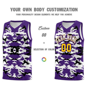 Custom Purple Black-White Personalized Camo Sets Sports Uniform Basketball Jersey