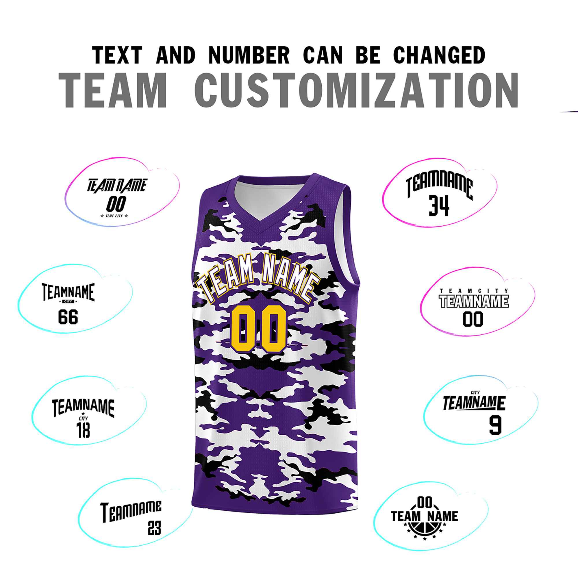 Custom Purple Black-White Personalized Camo Sets Sports Uniform Basketball Jersey