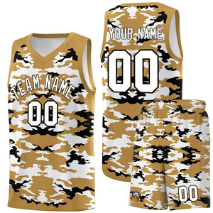 Custom Old Gold Black-White Personalized Camo Sets Sports Uniform Basketball Jersey