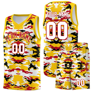 Custom Gold Red-Black-White Personalized Camo Sets Sports Uniform Basketball Jersey