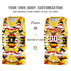 Custom Gold Red-Black-White Personalized Camo Sets Sports Uniform Basketball Jersey