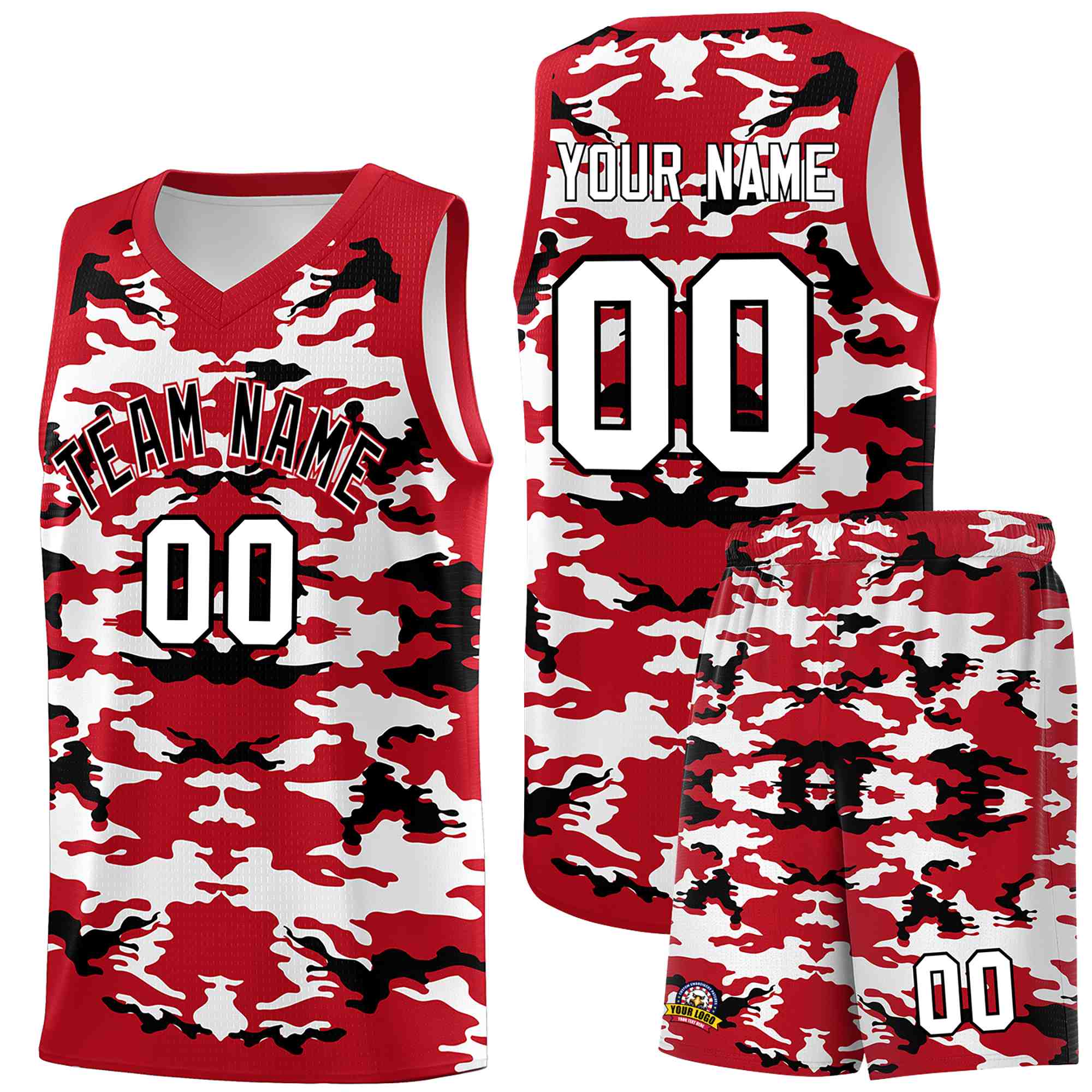 Custom Red Black-White Personalized Camo Sets Sports Uniform Basketball Jersey