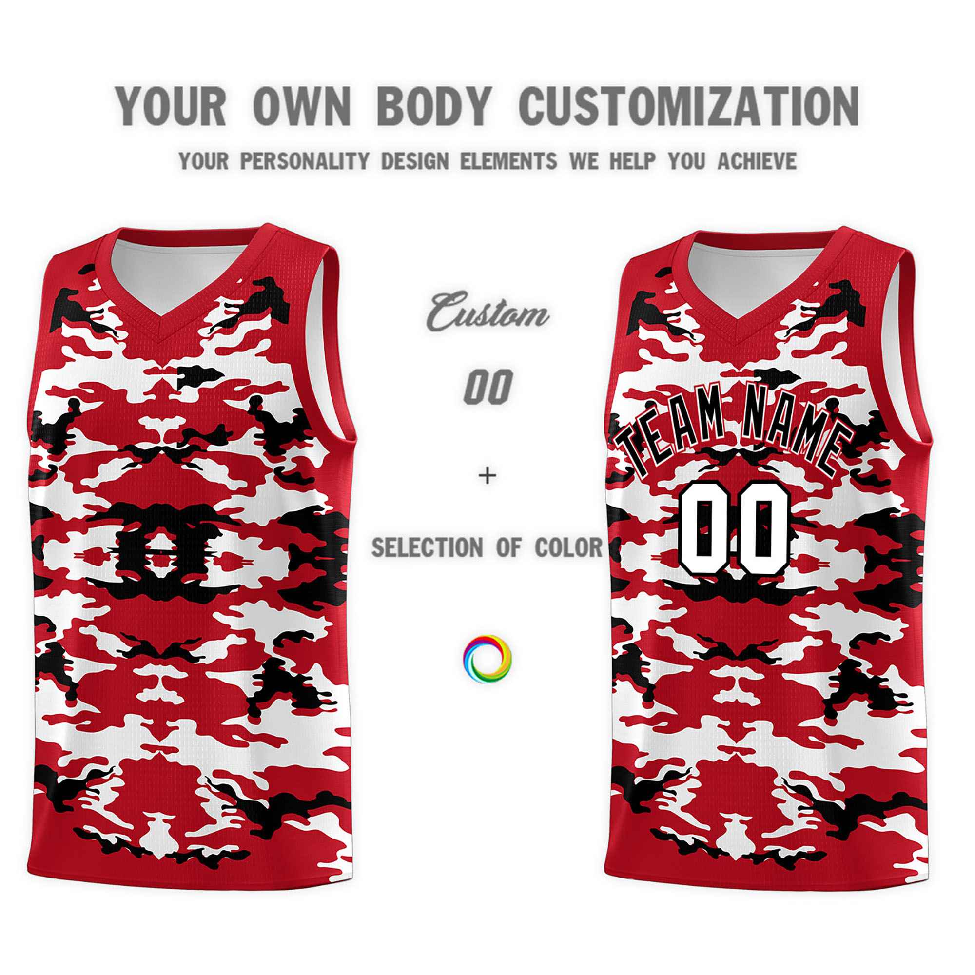 Custom Red Black-White Personalized Camo Sets Sports Uniform Basketball Jersey