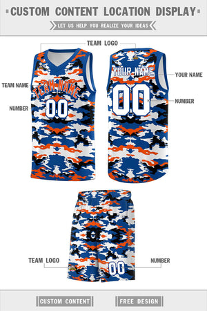 Custom Royal Orange-Black-White Personalized Camo Sets Sports Uniform Basketball Jersey