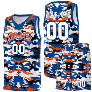 Custom Royal Orange-Black-White Personalized Camo Sets Sports Uniform Basketball Jersey