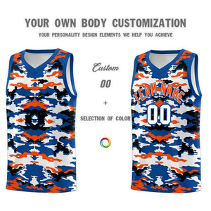 Custom Royal Orange-Black-White Personalized Camo Sets Sports Uniform Basketball Jersey