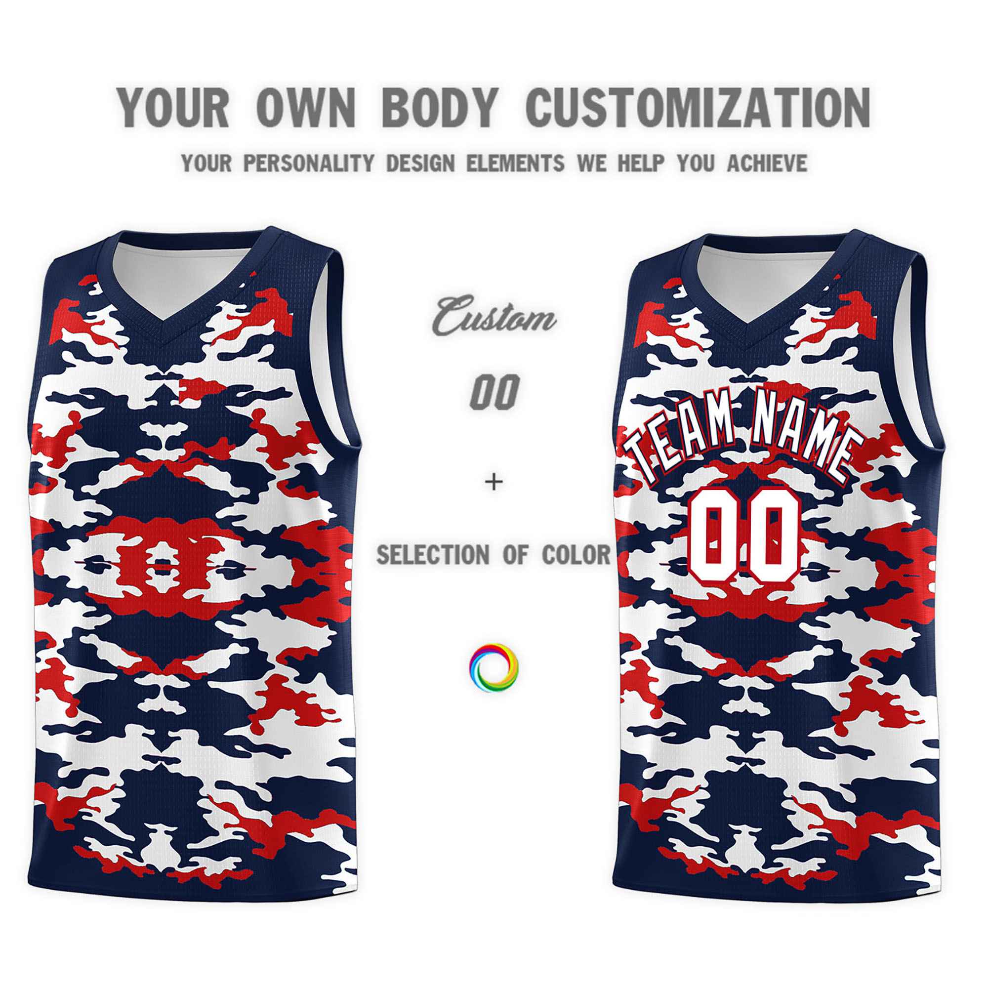 Custom Navy Red-White Personalized Camo Sets Sports Uniform Basketball Jersey