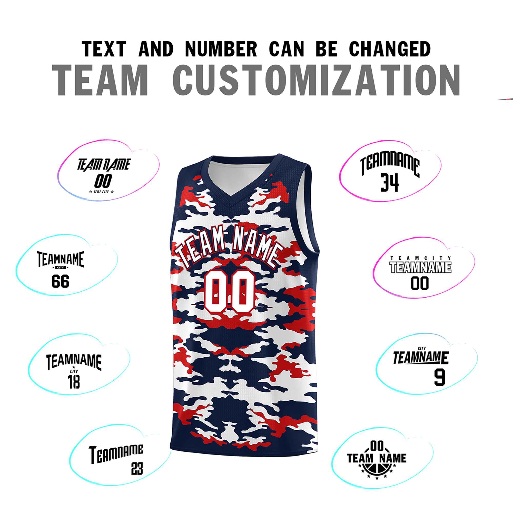 Custom Navy Red-White Personalized Camo Sets Sports Uniform Basketball Jersey