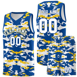 Custom Royal Gold-White Personalized Camo Sets Sports Uniform Basketball Jersey