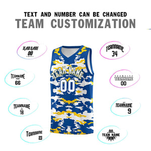 Custom Royal Gold-White Personalized Camo Sets Sports Uniform Basketball Jersey