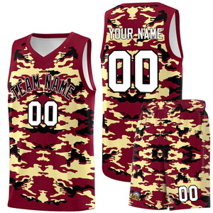 Custom Crimson Khaki-Black Personalized Camo Sets Sports Uniform Basketball Jersey