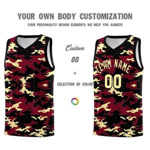 Custom Crimson Black-Khaki Personalized Camo Sets Sports Uniform Basketball Jersey