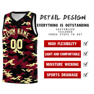 Custom Crimson Black-Khaki Personalized Camo Sets Sports Uniform Basketball Jersey