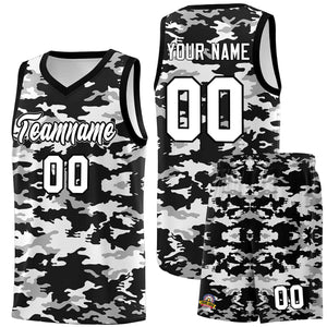 Custom Black Gray-White Personalized Camo Sets Sports Uniform Basketball Jersey