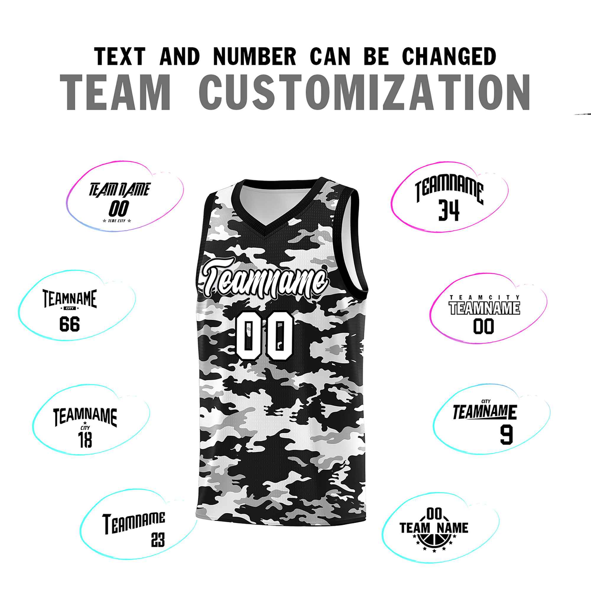 Custom Black Gray-White Personalized Camo Sets Sports Uniform Basketball Jersey