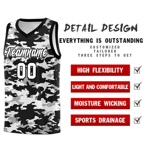 Custom Black Gray-White Personalized Camo Sets Sports Uniform Basketball Jersey