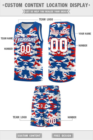 Custom Royal Red-White Personalized Camo Sets Sports Uniform Basketball Jersey