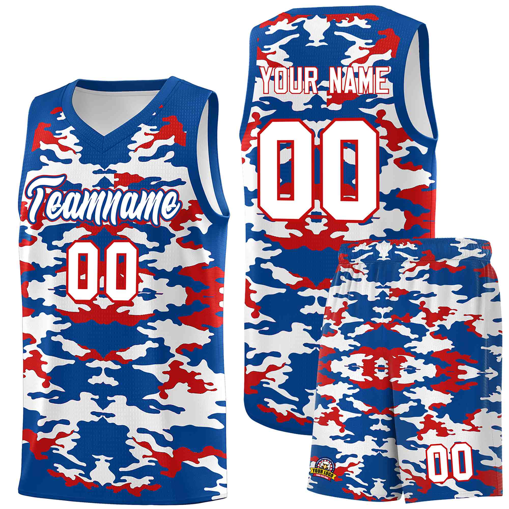 Custom Royal Red-White Personalized Camo Sets Sports Uniform Basketball Jersey