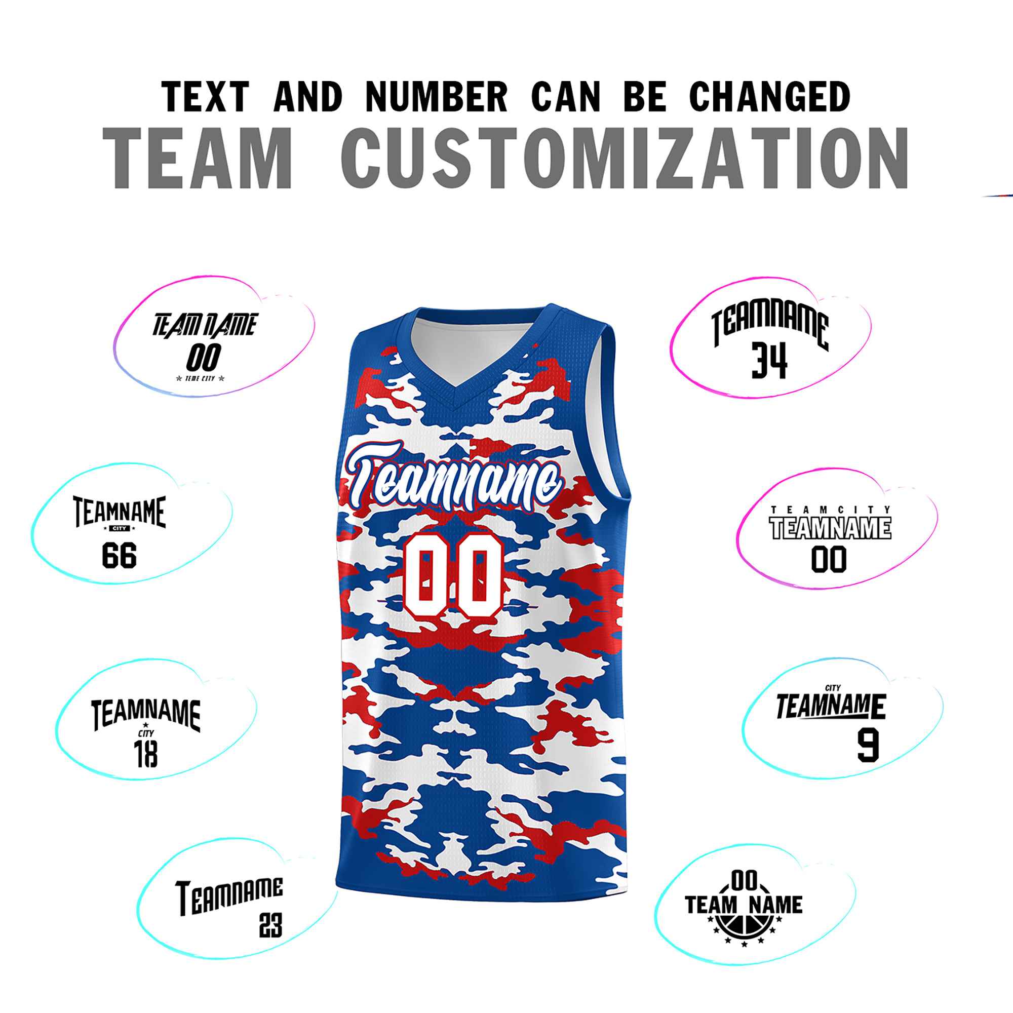 Custom Royal Red-White Personalized Camo Sets Sports Uniform Basketball Jersey