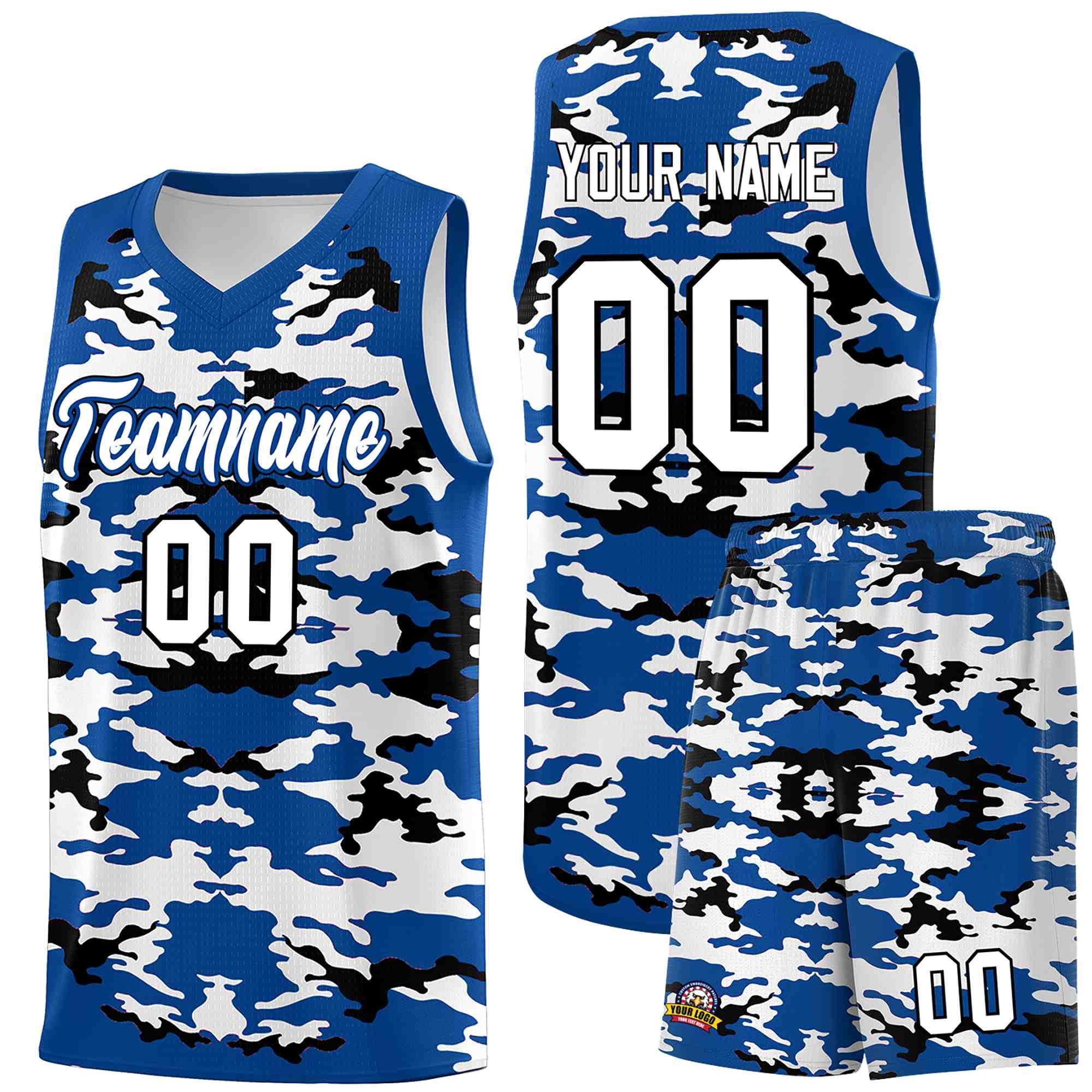 Custom Royal Black-White Personalized Camo Sets Sports Uniform Basketball Jersey