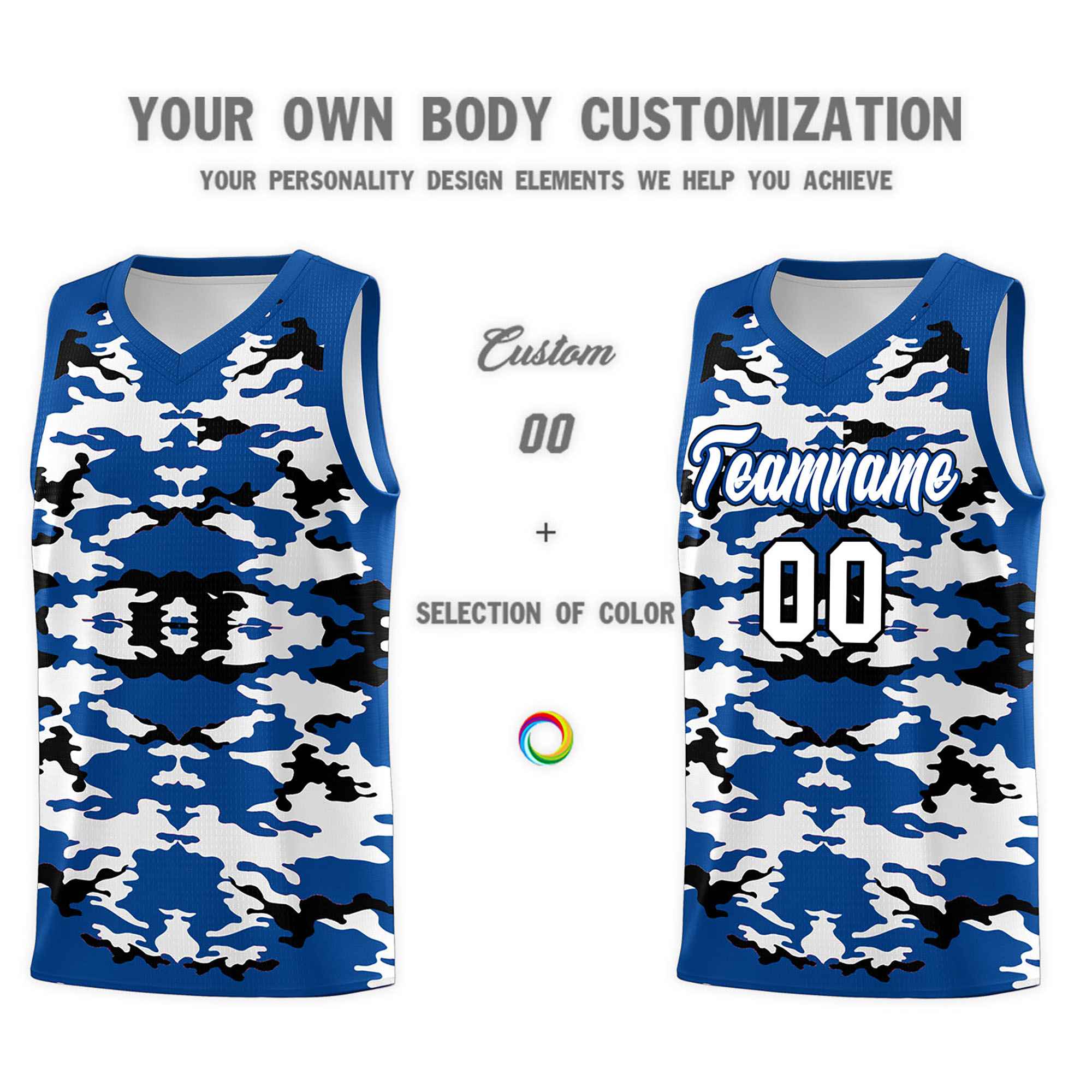 Custom Royal Black-White Personalized Camo Sets Sports Uniform Basketball Jersey