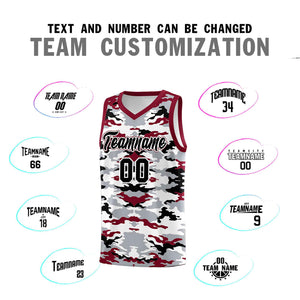 Custom Gray Crimson-Black-White Personalized Camo Sets Sports Uniform Basketball Jersey