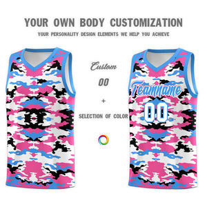 Custom Powder Blue Pink-Black-White Personalized Camo Sets Sports Uniform Basketball Jersey