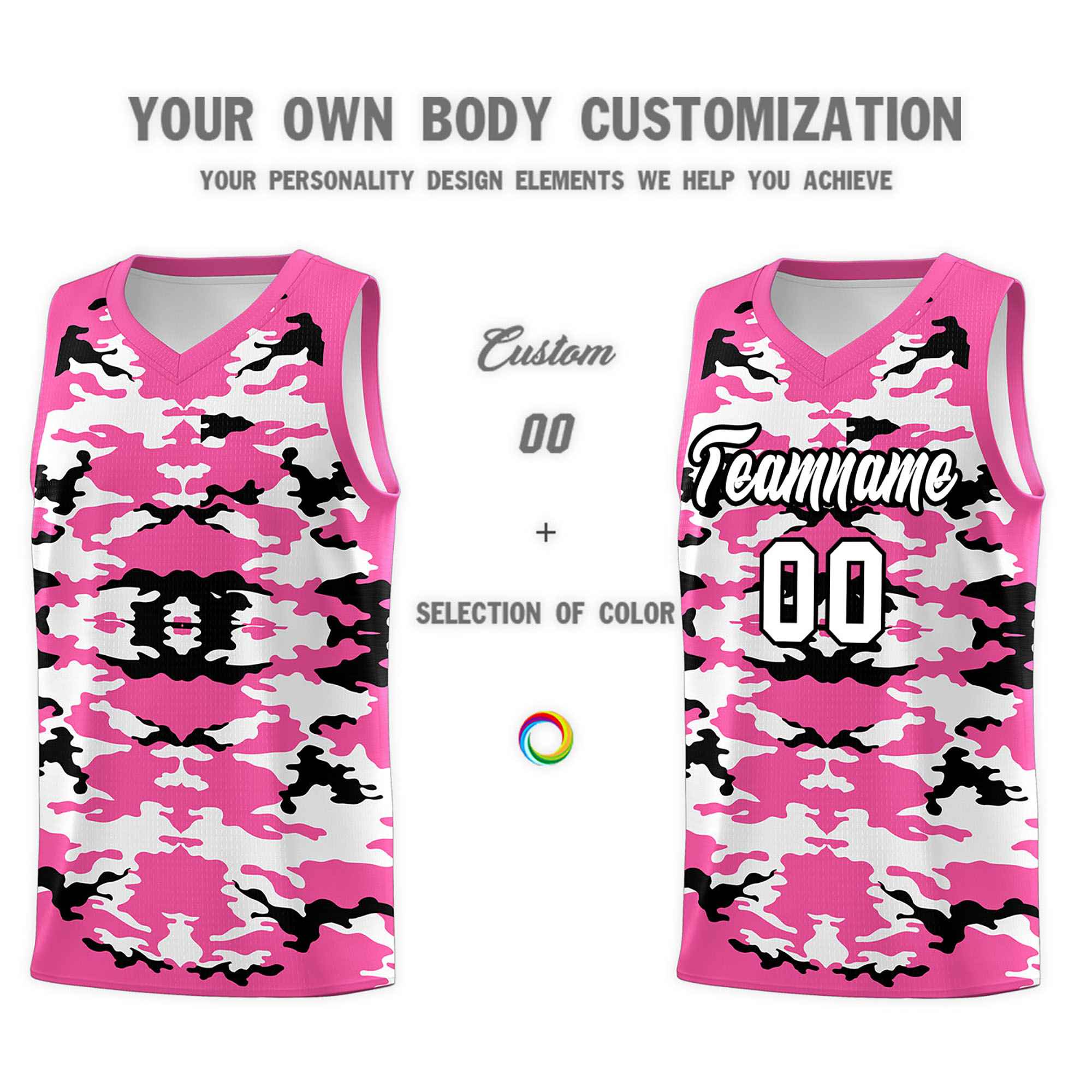 Custom Pink Black-White Personalized Camo Sets Sports Uniform Basketball Jersey