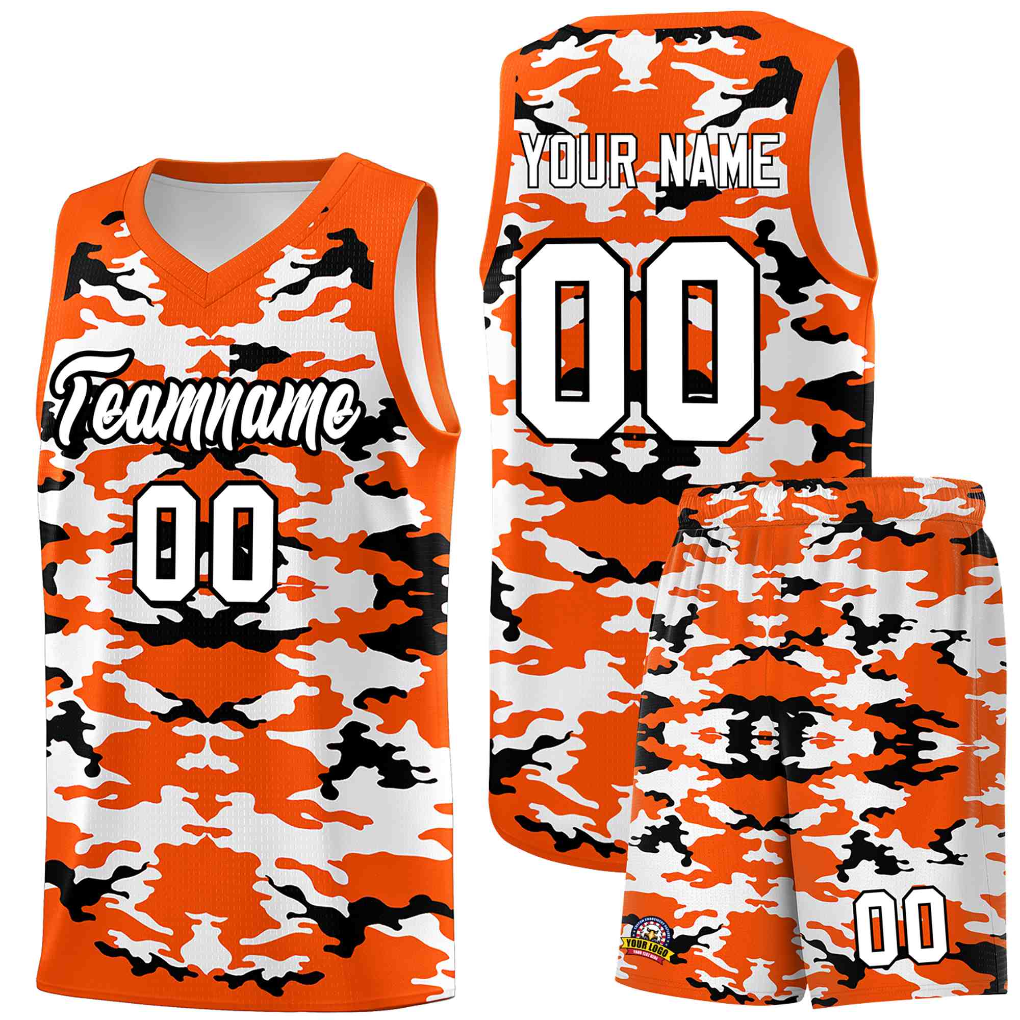 Custom Orange Black-White Personalized Camo Sets Sports Uniform Basketball Jersey