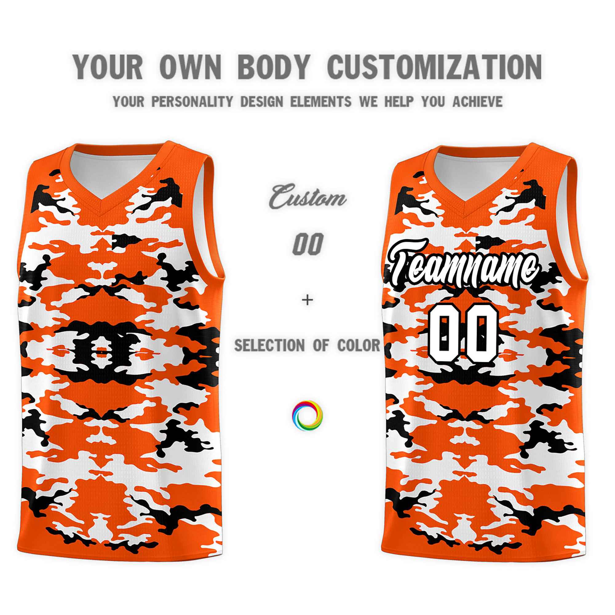 Custom Orange Black-White Personalized Camo Sets Sports Uniform Basketball Jersey