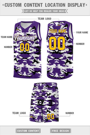 Custom Purple Black-White Personalized Camo Sets Sports Uniform Basketball Jersey