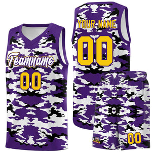 Custom Purple Black-White Personalized Camo Sets Sports Uniform Basketball Jersey