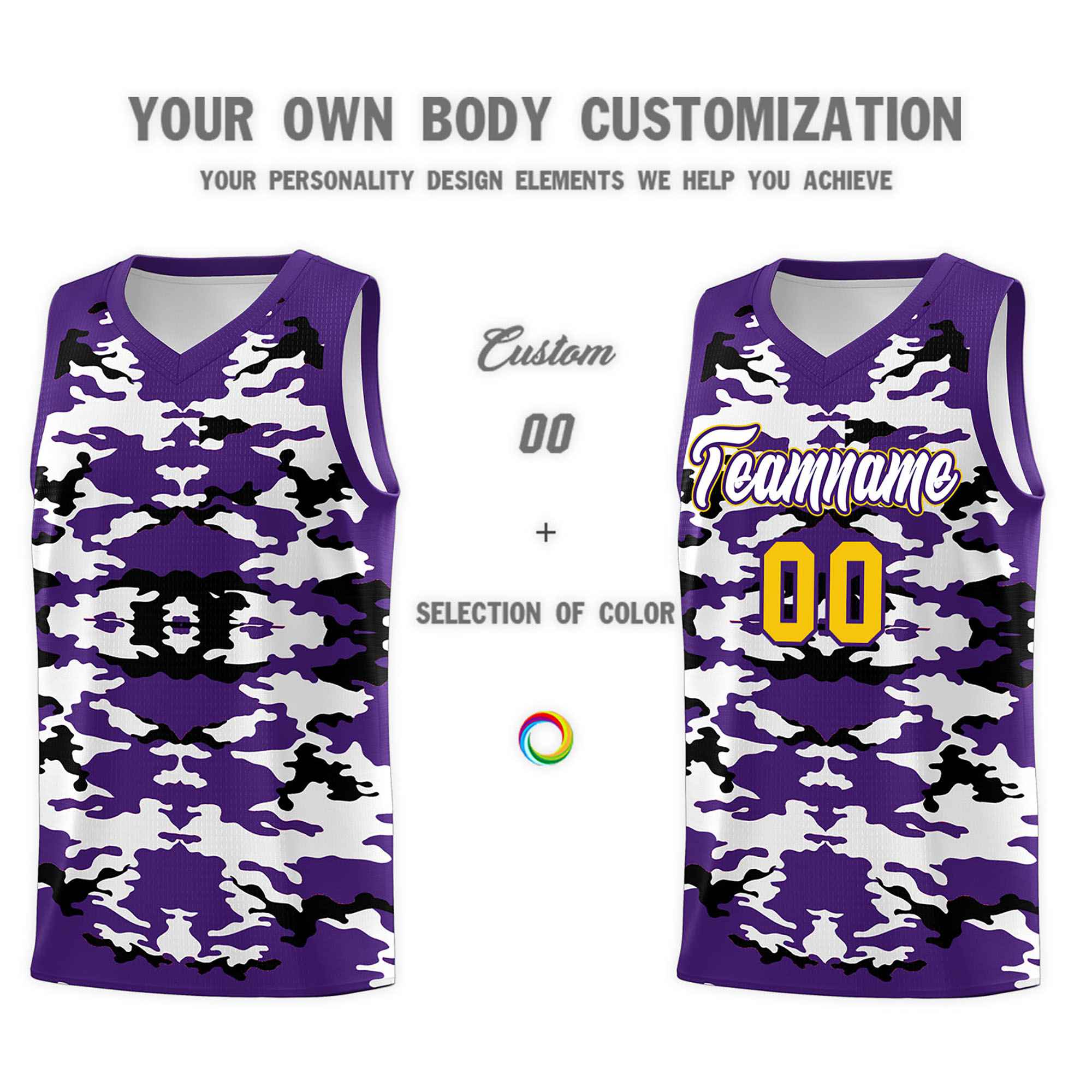 Custom Purple Black-White Personalized Camo Sets Sports Uniform Basketball Jersey