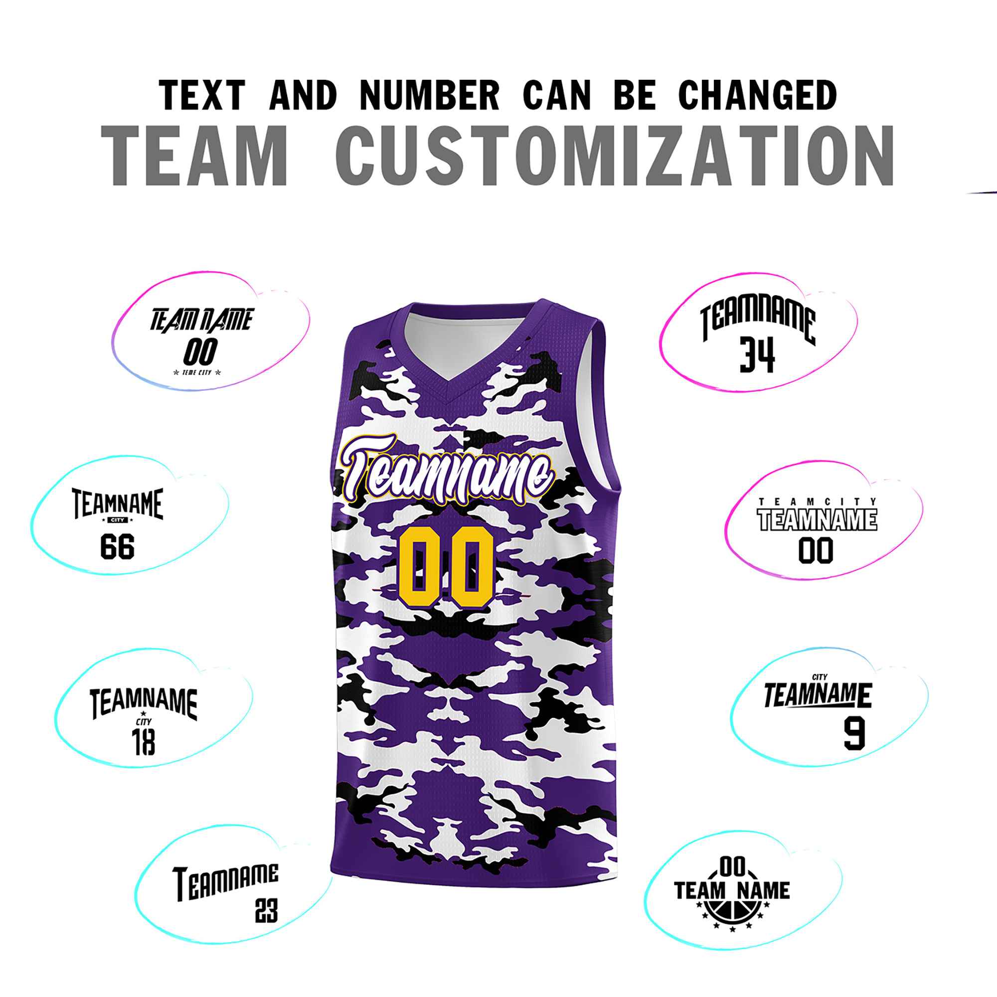 Custom Purple Black-White Personalized Camo Sets Sports Uniform Basketball Jersey