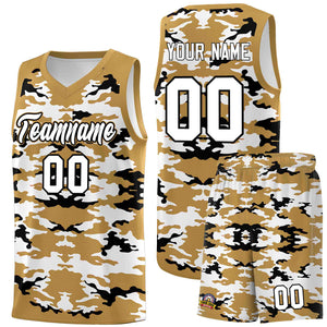 Custom Old Gold Black-White Personalized Camo Sets Sports Uniform Basketball Jersey