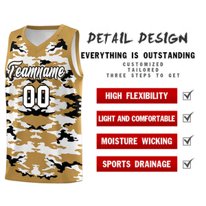 Custom Old Gold Black-White Personalized Camo Sets Sports Uniform Basketball Jersey