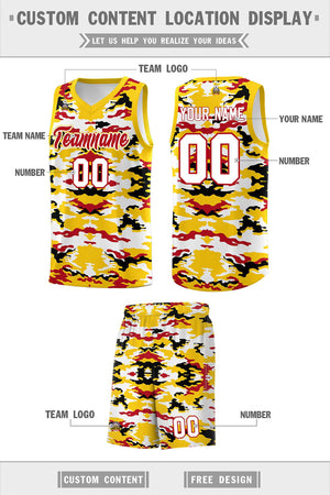 Custom Gold Red-Black-White Personalized Camo Sets Sports Uniform Basketball Jersey