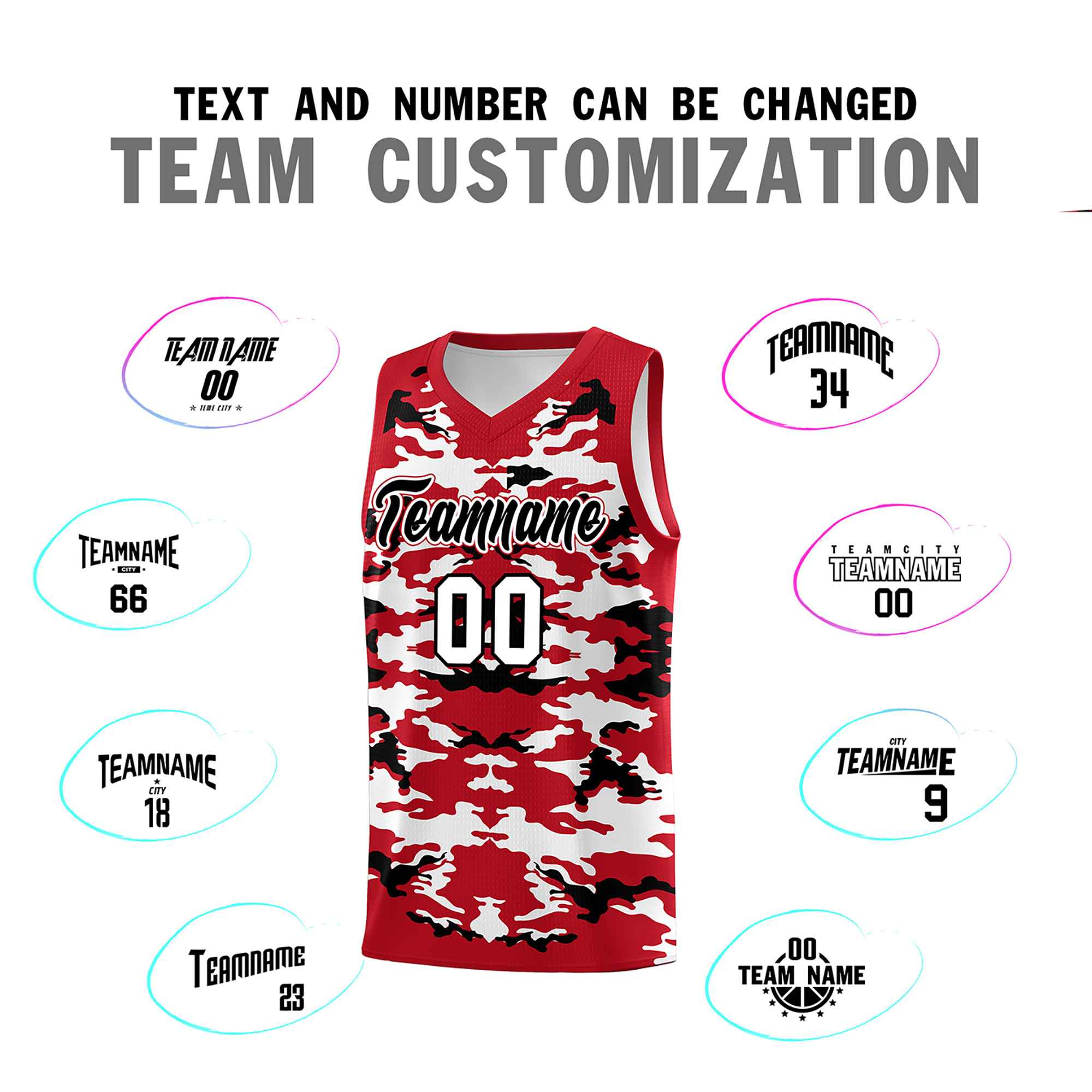 Custom Red Black-White Personalized Camo Sets Sports Uniform Basketball Jersey