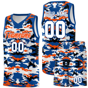 Custom Royal Orange-Black-White Personalized Camo Sets Sports Uniform Basketball Jersey