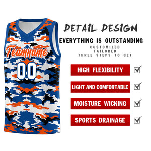 Custom Royal Orange-Black-White Personalized Camo Sets Sports Uniform Basketball Jersey